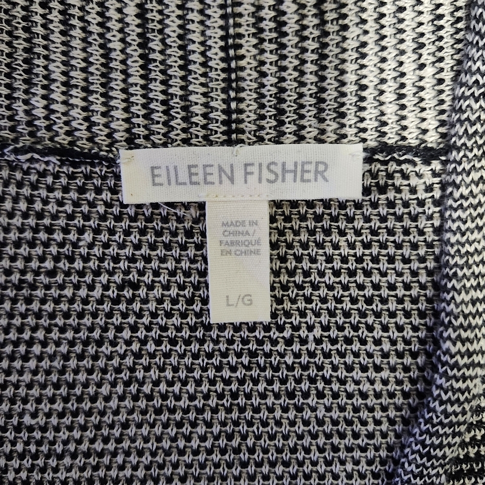Eileen Fisher  Women's L Open-Front Cardigan 100% Organic Linen  Black - Picture 3 of 9